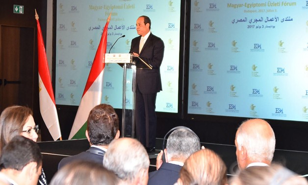 President Abdel Fatah al-Sisi during his speech in the Egyptian-Hungarian Business Forum Photo Press