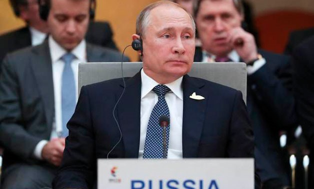 Russian President Vladimir Putin attends a BRICS leaders' meeting  in the G20 summit in Hamburg, Germany July 7, 2017 - Sputnik/ via REUTERS 