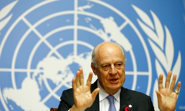 FILE PHOTO: United Nations Special Envoy for Syria Staffan de Mistura attends a news conference during the Intra Syria talks at the U.N. offices in Geneva, Switzerland, May 19, 2017. REUTERS/Pierre Albouy/File Photo
