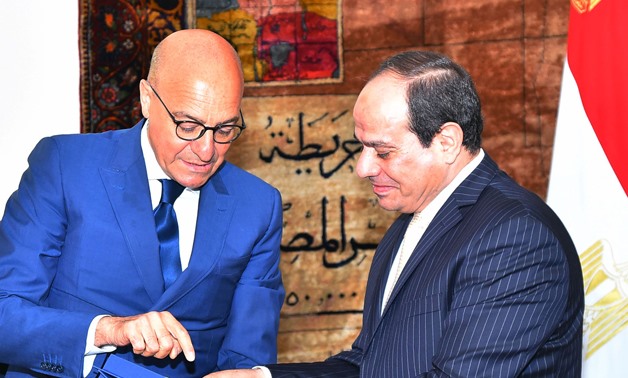 President Abdel Fatah al-Sisi (R) with Chairman of the Italian Senate’s Defense Committee, Nicola Latorre (L) – Press Photo