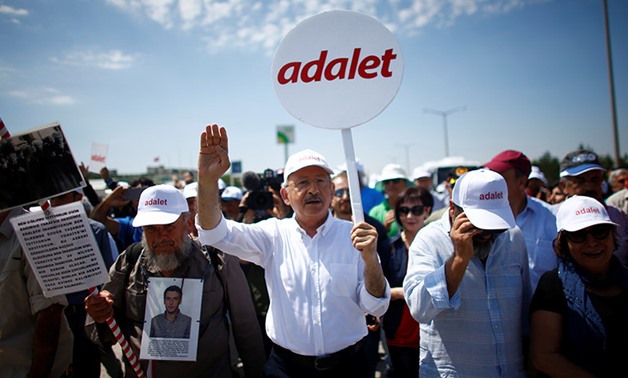 Kemal Kilicdaroglu, march leader, walks with supporters during a protest dubbed "justice march" photo file 