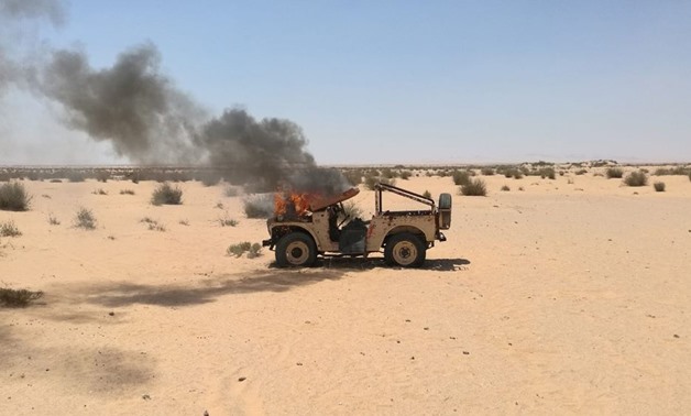 Destroying a vehicle loaded with weapons and bombs in Sinai - official army spokesperson Facebook page
