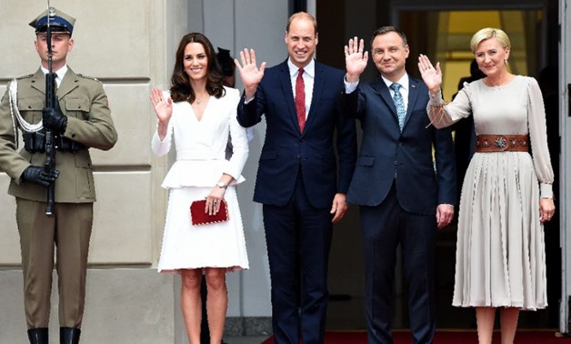 Prince William and his wife Kate at the Polish presidential palace with President Andrzej Duda - AFP