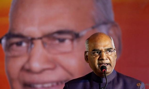 Ram Nath Kovind, nominated presidential candidate of India’s ruling Bharatiya Janata Party (BJP), delivers a speech during a welcoming ceremony as part of his nation-wide tour, in Ahmedabad, India, July 15, 2017. REUTERS/Amit Dave