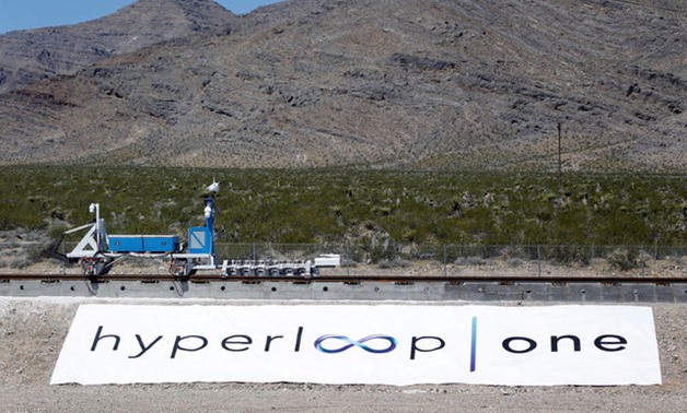 A sled recovery vehicle moves a test sled back to the starting position following a propulsion open-air test at Hyperloop One in North Las Vegas - Reuters