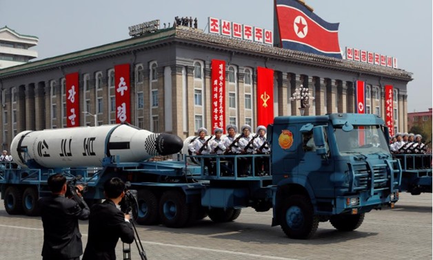 A North Korean navy truck carries the 'Pukkuksong' submarine-launched ballistic missile (SLBM) during a military parade marking the 105th birth anniversary of country's founding father - Reuters