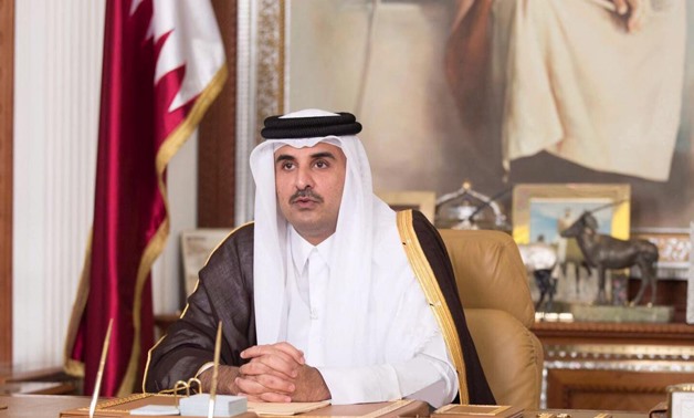 Emir of Qatar Sheikh Tamim bin Hamad Al-Thani delivers a televised speech in Doha, Qatar, July 21, 2017 Qatar News Agency/Handout via REUTERS 