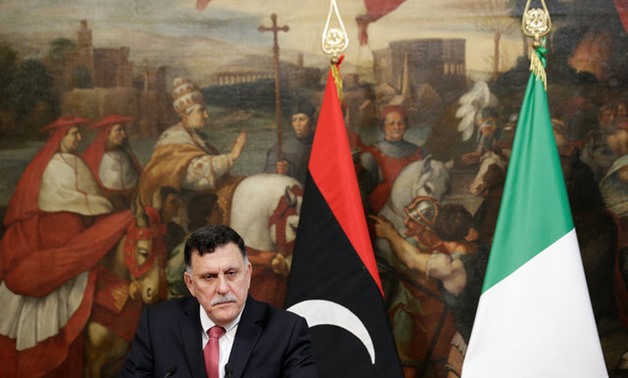 Libyan Prime Minister Fayez al-Sarraj attends a news conference with his Italian counterpart Paolo Gentiloni (not seen) at Chigi Palace in Rome, Italy, July 26, 2017. REUTERS/Max Rossi

