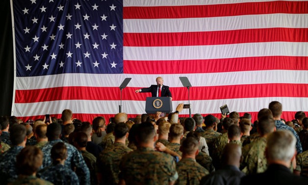 U.S. President Donald Trump delivers remarks to U.S. military personnel at Naval Air Station Sigonella following the G7 Summit, in Sigonella - REUTERS