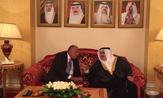 Egypt's Foreign Minister Sameh Shoukry (L) meets with Bahrain's counterpart Khaled bin Ahmad Al Khalifa'(R)-  press photo