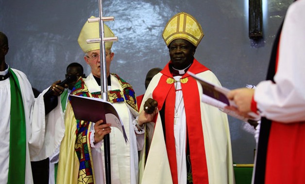 Archbishop of Canterbury Justin Welby introduces the new Primate of Sudan, the Most Revd Ezekiel Kumir Kondo during the inauguration of the 39th Province of the Anglican Communion, in Khartoum, Sudan July 30, 2017. REUTERS