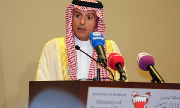 Saudi Foreign Minister Adel bin Ahmed Al-Jubeir speaks to media after the foreign ministers of Saudi Arabia, Bahrain, the United Arab Emirates and Egypt meeting in Manama to discuss their dispute with Qatar - REUTERS