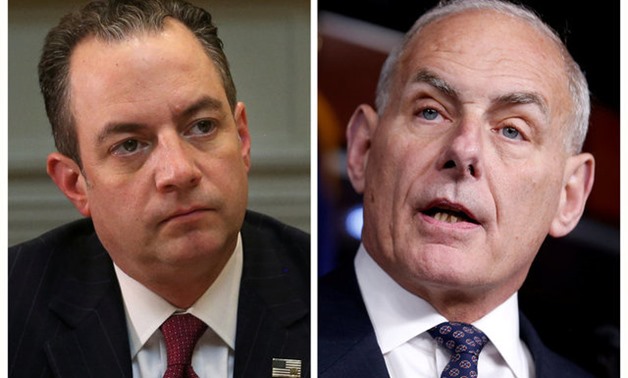 A combination photo of Chief of Staff Reince Priebus (L) at the White House in Washington, U.S., June 26, 2017 and John Kelly on Capitol Hill in Washington, U.S., June 29, 2017. REUTERS