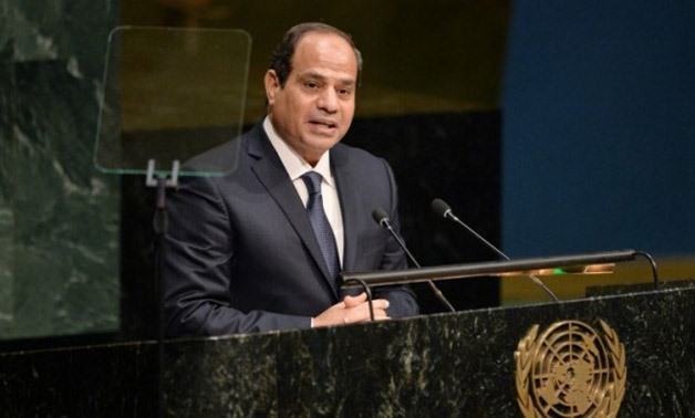 Egyptian President Abdel-Fattah el-Sissi, speaks at the United Nations Sustainable Development Summit in New York, September 25, 2015 - AFP