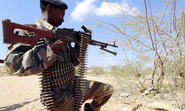 Somalia government soldiers from section 21 take part in a military exercise at their temporary camp in Dusamareeb, March 17, 2014, as they prepare an offensive advance against al Shabaab militants, who have retreated into the central areas of Somalia - R