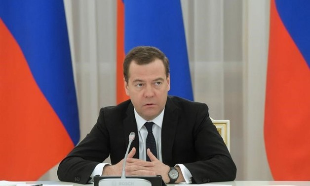 Russian Prime Minister Dmitry Medvedev chairs a meeting on agriculture at the Gorki state residence outside Moscow.