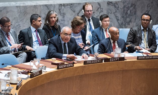  Amr Abdel Latif Aboulatta (front left), Permanent Representative of Egypt to the UN and President of the UNSC for August - Photo credit UN website - Kim Haughton