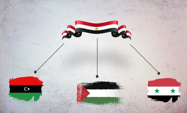 Flags of Libya, Palestine and Syria under Egypt's umbrella (Credit: Ahmed Hussein- Egypt Today)