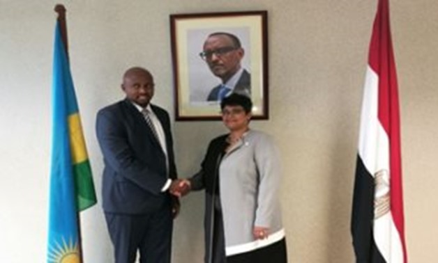Egypt's Ambassador to Rwanda Namerra Negm with a senior Rwandi official - File Photo 