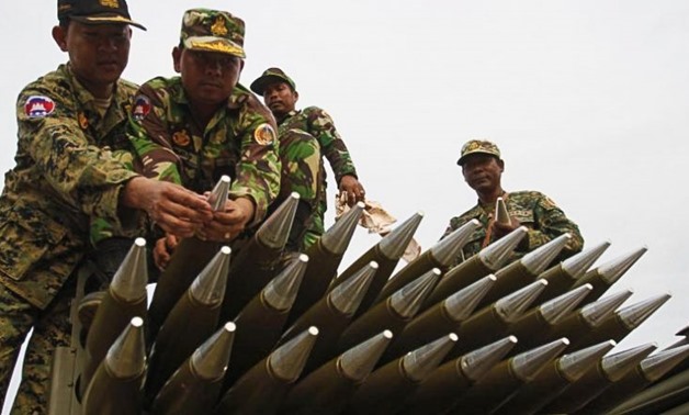 A file photo of Cambodian troops preparing to test fire a rocket launcher. Reuters