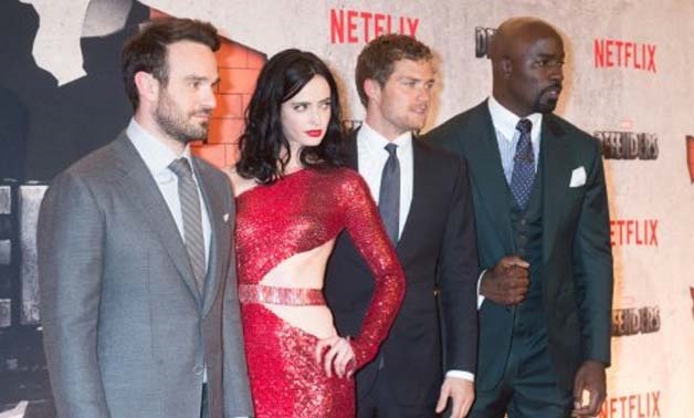 © AFP / by Thomas URBAIN | Charlie Cox ("Daredevil"), Krysten Ritter ("Jessica Jones"), Finn Jones ("Iron Fist") and Mike Colter ("Luke Cage") star in Marvel's "The Defenders"