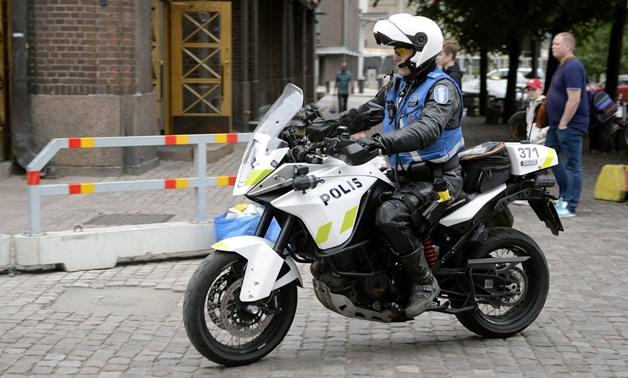Finnish police patrols on motorbike after stabbings in Turku, in Central Helsinki, Finland August 18, 2017 -
 REUTERS
