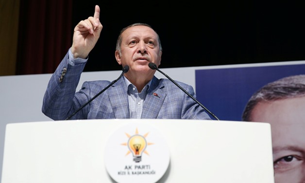 Turkish President Tayyip Erdogan speaks during a meeting of his ruling AK Party in Rize, Turkey, August 7, 2017. Picture taken August 7, 2017. Murat Cetinmuhurdar/Presidential Palace/Handout via REUTERS