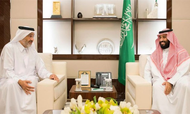 Vice Custodian of the Two Holy Mosques Prince Mohammed bin Salman bin Abdulaziz Al Saud meets at the Peace Palace in Jiddah, Saudi Arabia Sheikh Abdullah bin Ali bin Abdullah bin Jassem Al Thani – AFP