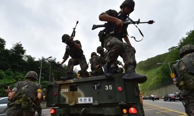 South Korean soldiers in last year's joint annual military exercises with the US, which Pyongyang warned Sunday will "pour gasoline on the fire" this year