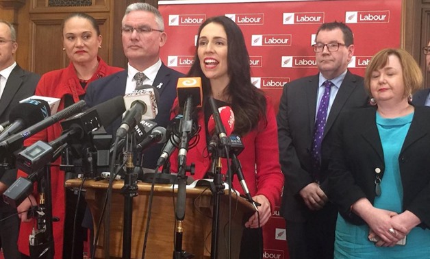 New Zealand's new opposition Labour party leader, 37-year-old Jacinda Ardern, speaks next to colleagues during a media conference in Wellington, New Zealand August 1, 2017