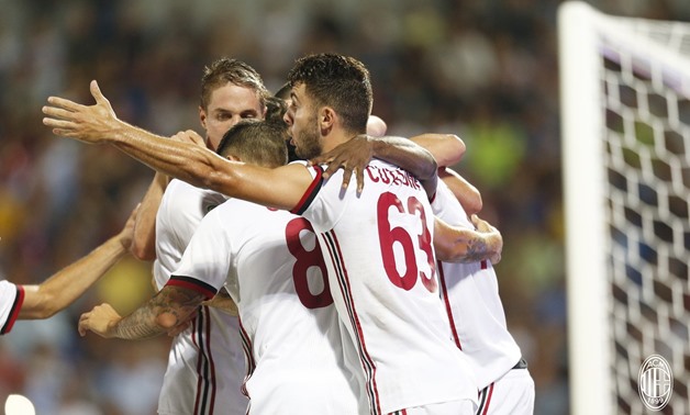 AC Milan players celebrate after goal – Press image courtesy AC Milan’s official Twitter account