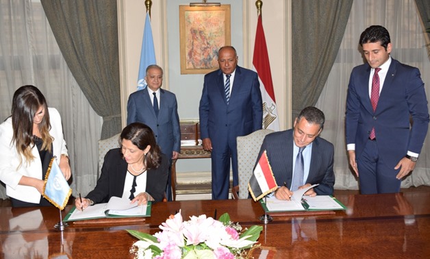 Foreign Minister Sameh Shoukry witnesses the signing of cooperation protocol with the secretary of ESCWA on Wednesday