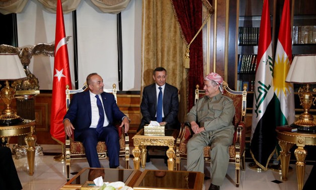 Turkish Foreign Minister Cavusoglu meets with Iraq's Kurdistan region's President Barzani in Erbil - REUTERS