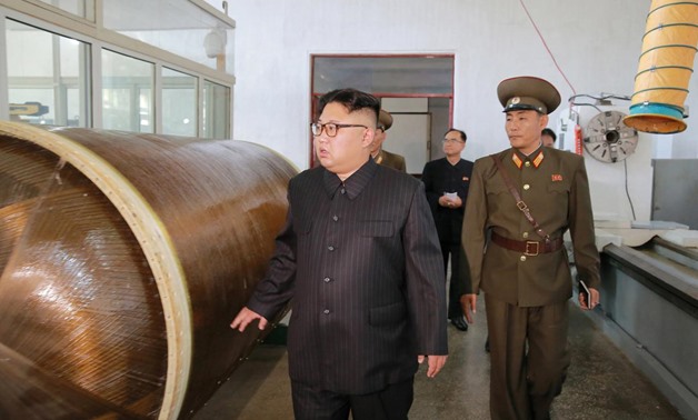North Korean leader Kim Jong-Un looks on during a visit to the Chemical Material Institute of the Academy of Defense Science in this undated photo released by North Korea's Korean Central News Agency (KCNA) in Pyongyang on August 23, 2017. KCNA/via REUTER