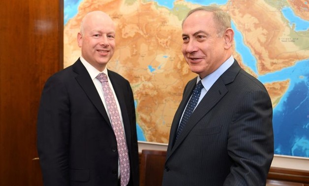 Jason Greenblatt, left, meeting with Prime Minister Benjamin Netanyahu in Jerusalem, March 2017.  HANDOUT/REUTERS
