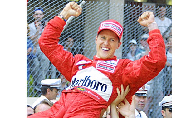 Michael Schumacher after winning the 59th Formula One Monaco Grand Prix– Press image courtesy Schumacher’s official Twitter account.
