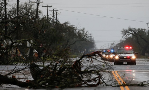 A fallen tree lies along a road as an emergency response team arrives to assess damage from Hurricane Harvey in Rockport, Texas, U.S. August 26, 2017- Adrees Latif