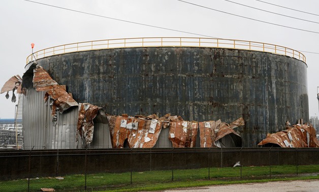 An oil tank damaged by Hurricane Harvey is seen near Seadrift, Texas, August 26, 2017- Reuters 