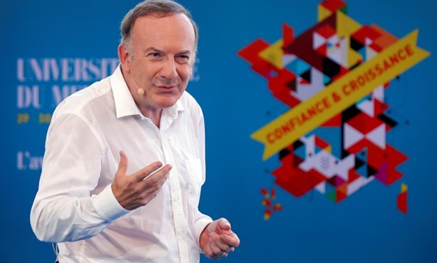 French employer's body MEDEF union leader Pierre Gattaz speaks at the opening of the MEDEF union summer forum on the campus of the HEC School of Management in Jouy-en-Josas, near Paris
