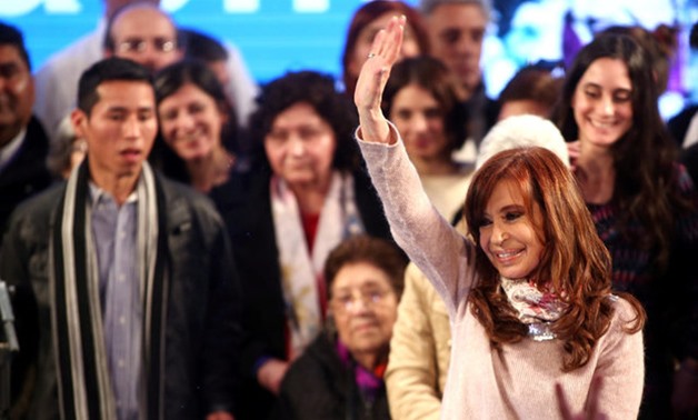 Cristina Fernandez de Kirchner, former Argentine President and candidate for the Senate in the mid-term primary elections, waves to supporters at her campaign headquarters in Buenos Aires
ARGENTINA-ELECTION/
Cristina Fernandez de Kirchner, former Argent