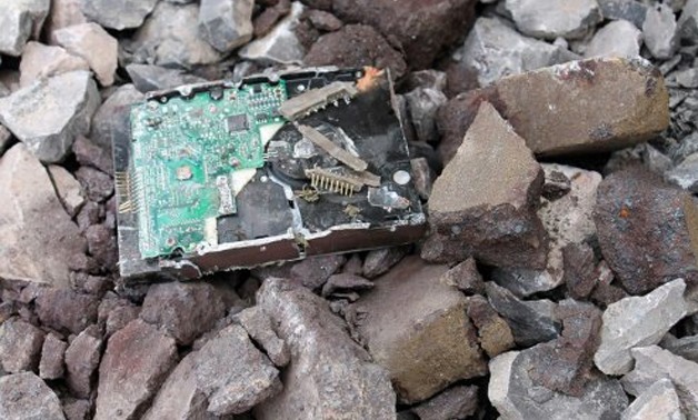 Richard HENRY/AFP | The crushed hard drive containing the remaining unpublished work of late British author Terry Pratchett