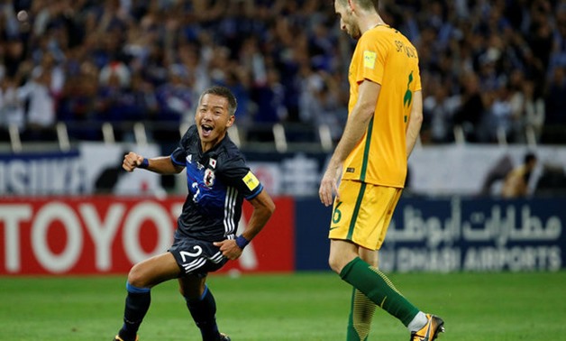 Football Soccer - Japan v Australia - World Cup 2018 Qualifiers - Saitama Stadium 2002, Saitama Japan - August 31, 2017 - Japan's Ideguchi Yosuke celebrates his goal. REUTERS/Toru Hanai

