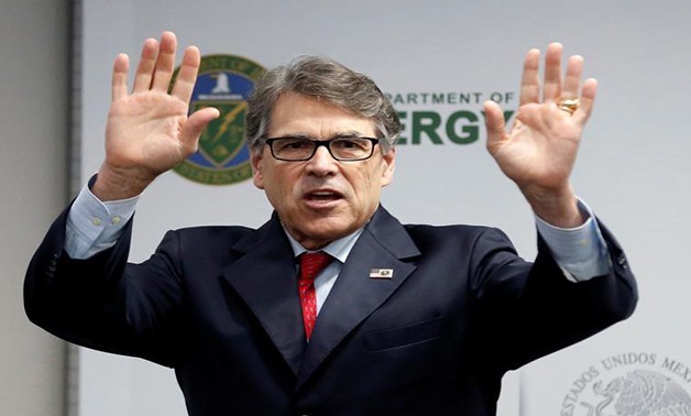 U.S. Energy Secretary Rick Perry waves after addressing the media in Mexico City, Mexico July 13, 2017.