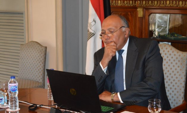 Egyptian Foreign Minister Sameh Shoukry participates in the 9th Session of the China-Arab States Cooperation Forum at the Ministerial Level on Monday- press photo