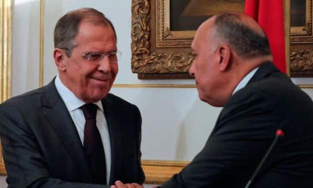 Russian Foreign Minister Sergey Lavrov and Egypt’s Foreign Minister Sameh Shoukry during a news conference following a meeting at Tahrir palace in Cairo, Egypt April 6, 2019. (Reuters)
