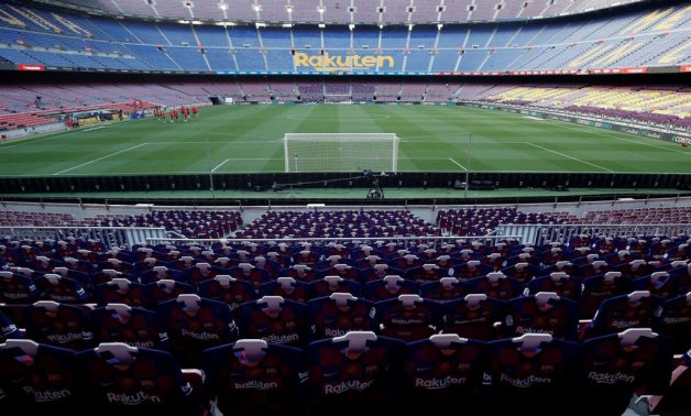 General view inside the stadium before the match team jerseys were placed in the stands, as play resumes behind closed doors following the outbreak of the coronavirus disease (COVID-19) REUTERS/Albert Gea