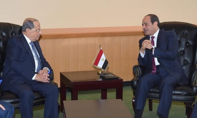 President Abdel Fattah El Sisi met, Tuesday with Lebanese counterpart Michel Aoun on the sidelines of the 74th session of the United Nations General Assembly (UNGA) in New York - Press Photo