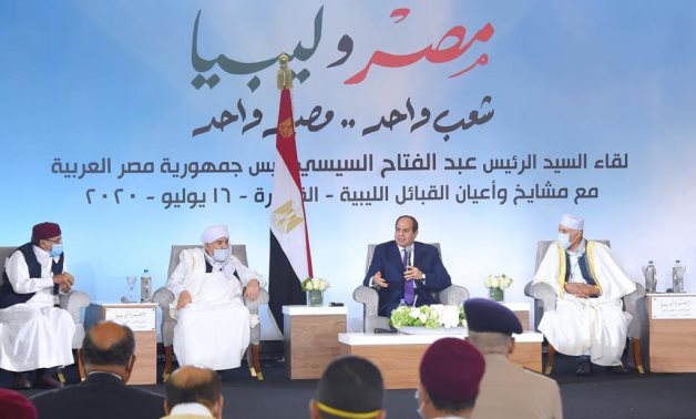 Egypt’s President Abdel Fatah Al Sisi during meeting with Libyan tribal leaders in Cairo, Thursday 16 July 2020 – Press Photo