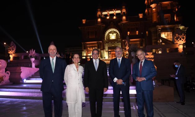 Egypt’s Min. of Tourism & Antiquities with some of the attending ambassadors at the Baron Empain Palace in Heliopolis – Min. of Tourism & Antiquities official Facebook