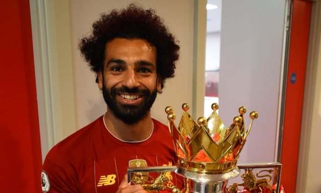 Salah lifts the Premier League trophy, photo courtesy of Liverpool official Twitter account